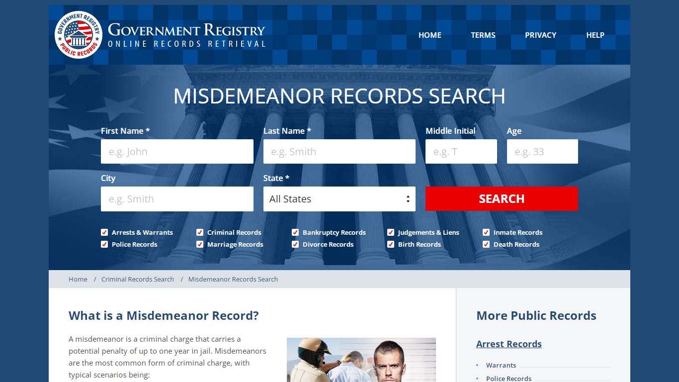 Misdemeanor Definitions and More - GovernmentRegistry.Org